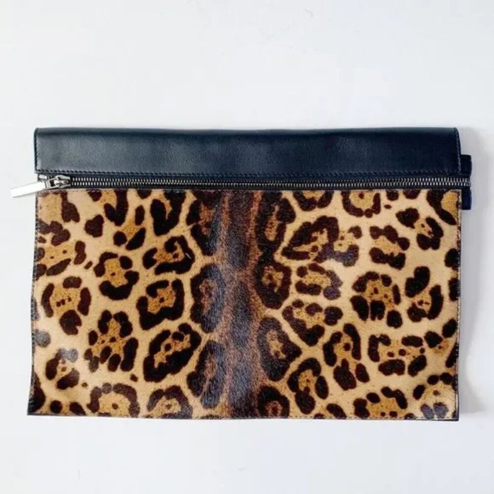 Victoria Beckham leopard print pony hair clutch bag